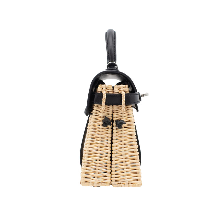 HERMÈS Kelly Picnic Mini Natural/Black Wicker/Box Calf PHW Stamp K