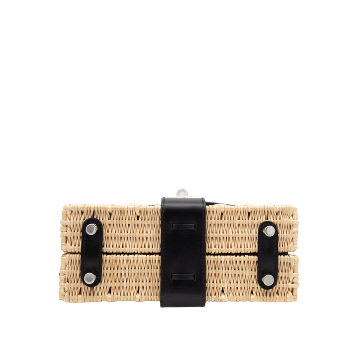 HERMÈS Kelly Picnic Mini Natural/Black Wicker/Box Calf PHW Stamp K