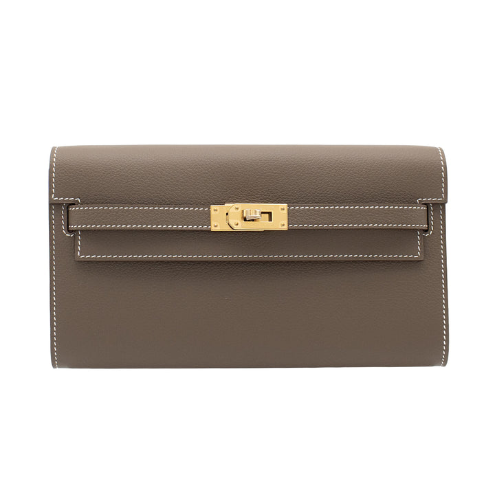 HERMES エルメス ケリーウォレット トゥーゴー エトゥープ エバーカラー ゴールド金具 G刻印 - GINZA CELIA