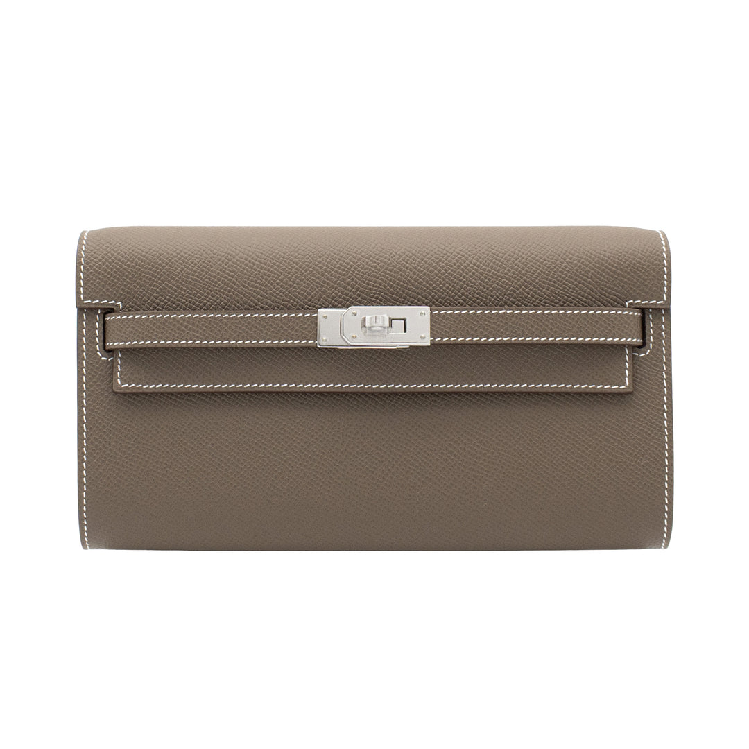 HERMÈS Kelly Wallet Togo Etoupe Epsom Palladium Hardware (PHW) Stamp G