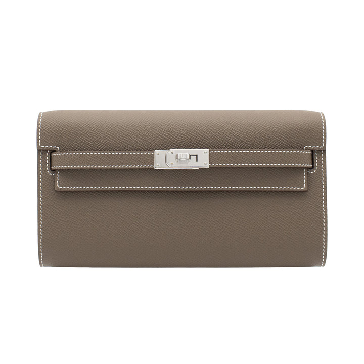 HERMÈS Kelly Wallet Togo Etoupe Epsom Palladium Hardware (PHW) Stamp G