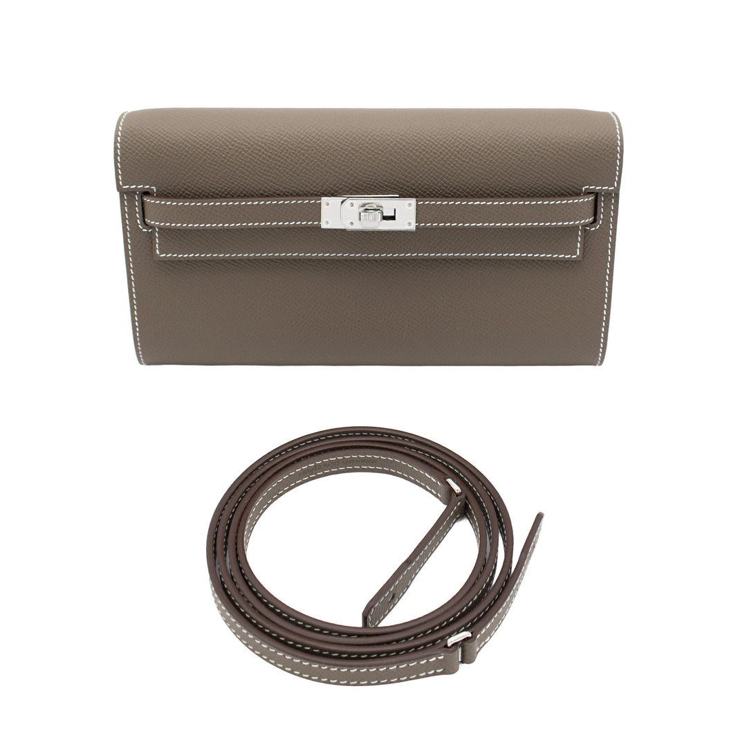 HERMÈS Kelly Wallet Togo Etoupe Epsom Palladium Hardware (PHW) Stamp G