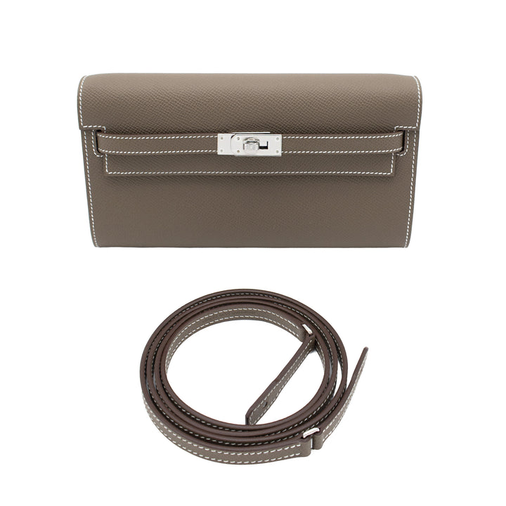 HERMÈS Kelly Wallet Togo Etoupe Epsom Palladium Hardware (PHW) Stamp G