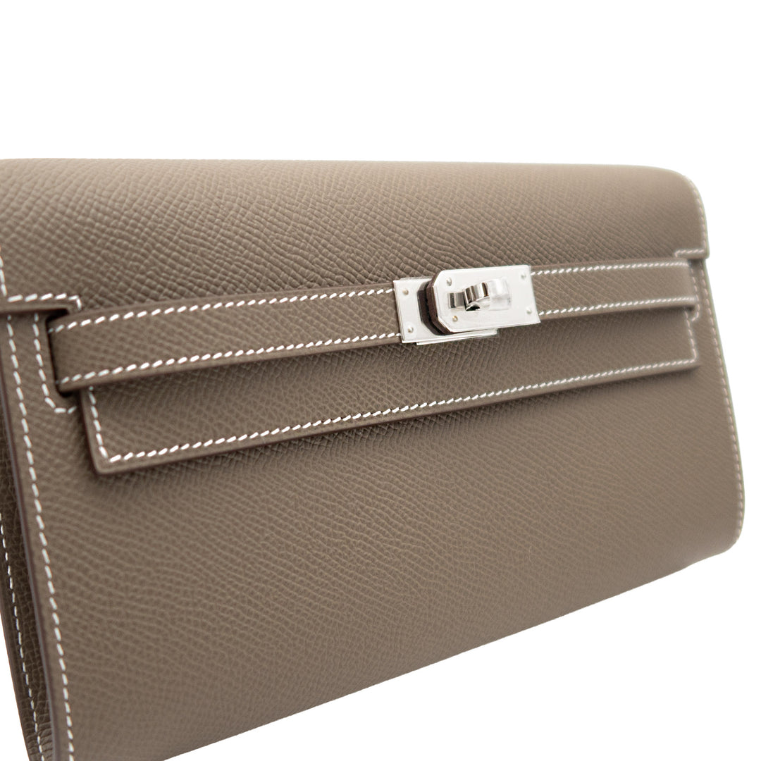 HERMÈS Kelly Wallet Togo Etoupe Epsom Palladium Hardware (PHW) Stamp G