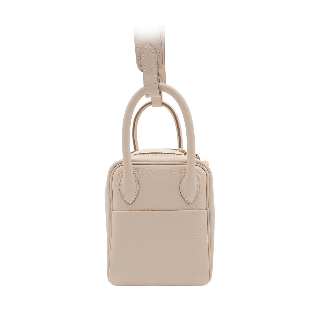 HERMÈS Lindy Mini Craie Clemence Gold Hardware (GHW) Stempel G