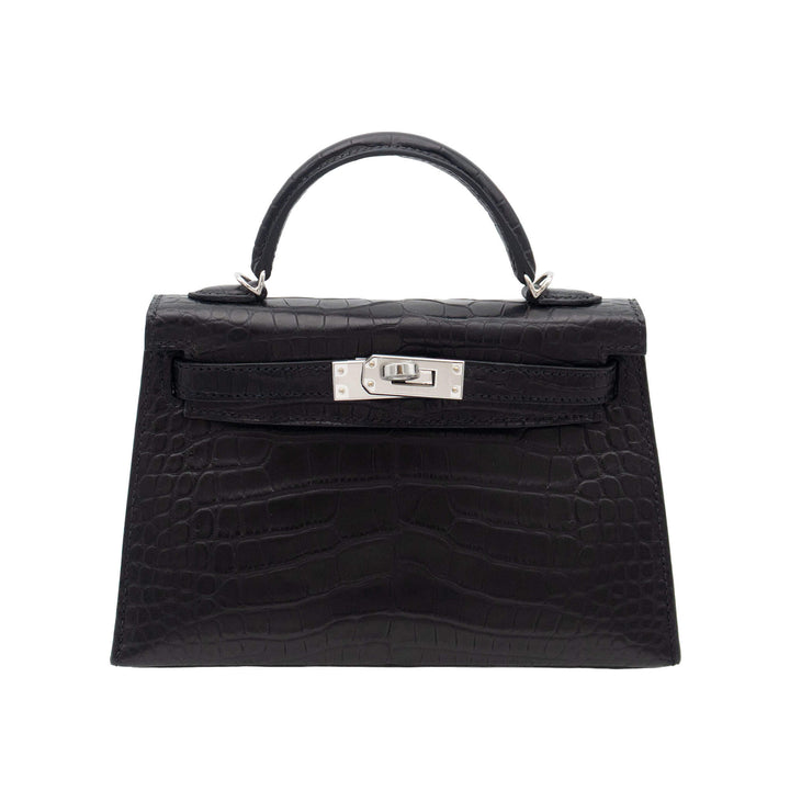 HERMÈS Mini Kelly Doll Black Alligator Mat PHW Stempel G