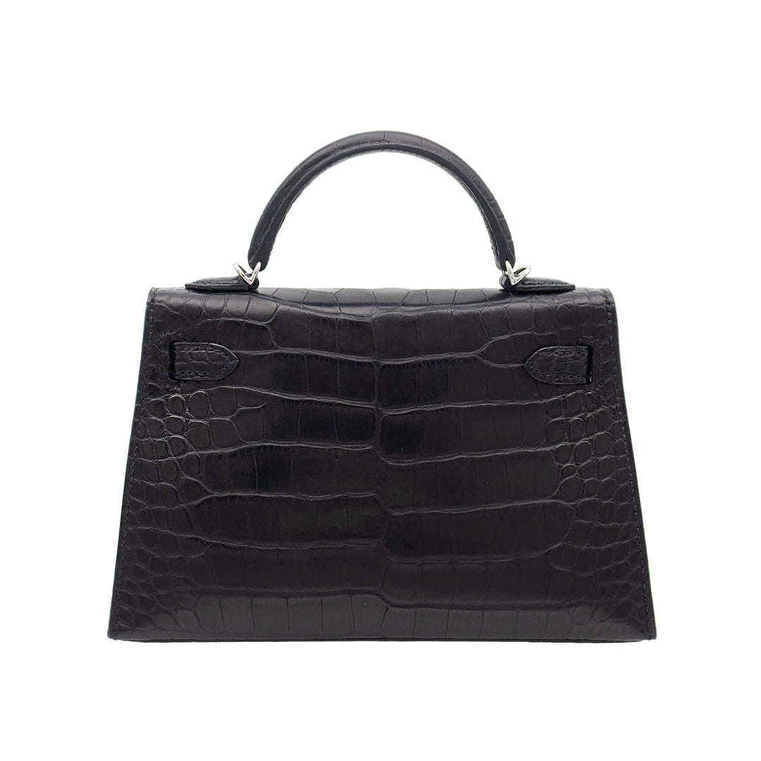 HERMÈS Mini Kelly Doll Black Alligator Mat PHW Stempel G