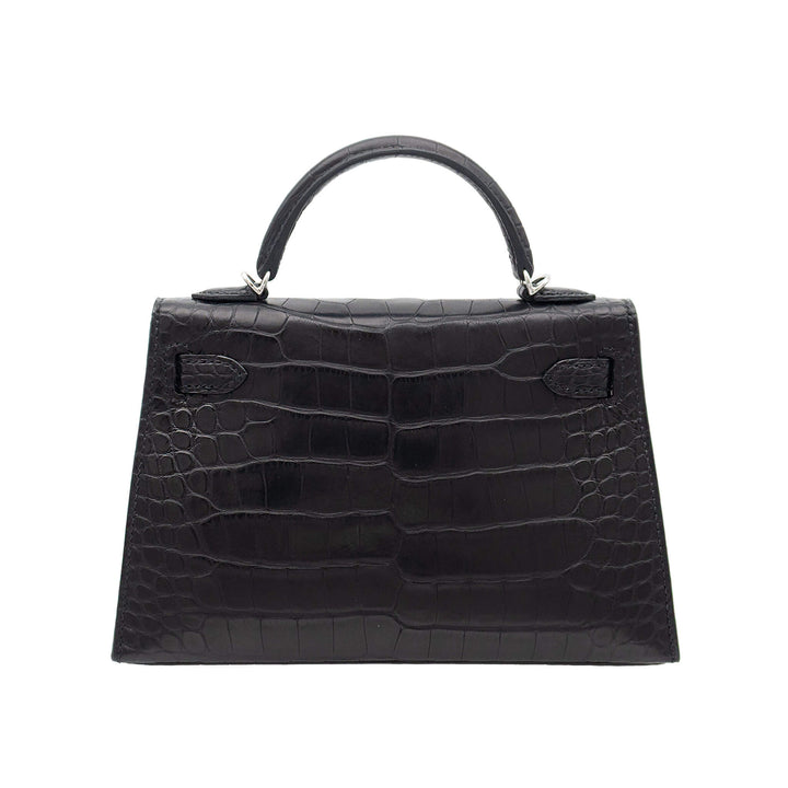 HERMÈS Mini Kelly Doll Black Alligator Mat PHW Stempel G