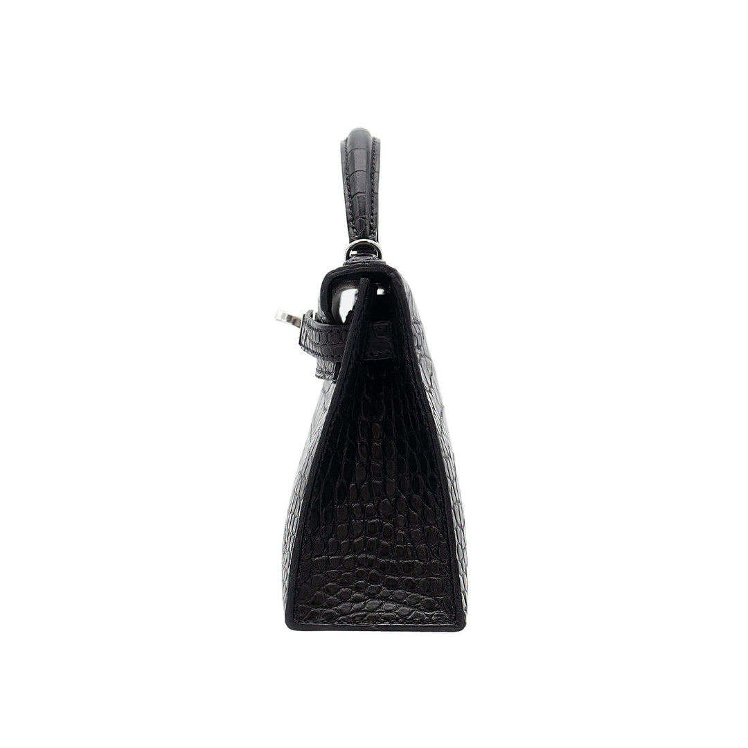 HERMÈS Mini Kelly Doll Black Alligator Mat PHW Stempel G