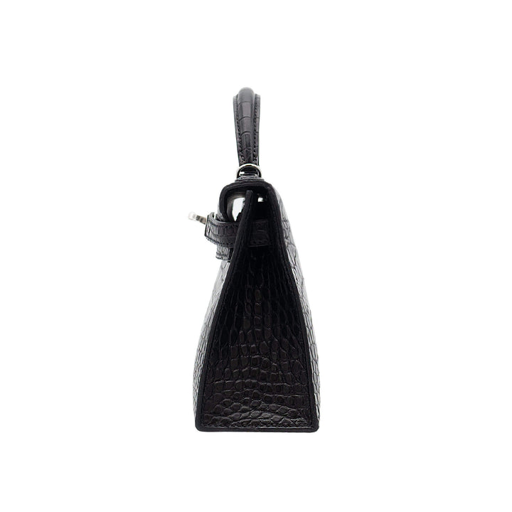 HERMÈS Mini Kelly Doll Black Alligator Mat PHW Stempel G