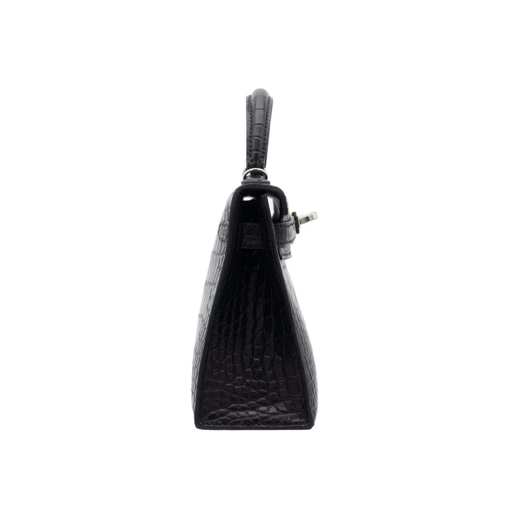 HERMÈS Mini Kelly Doll Black Alligator Mat PHW Stempel G