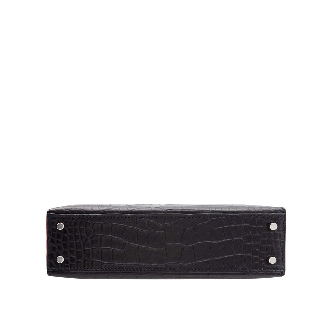 HERMÈS Mini Kelly Doll Black Alligator Mat PHW Stempel G