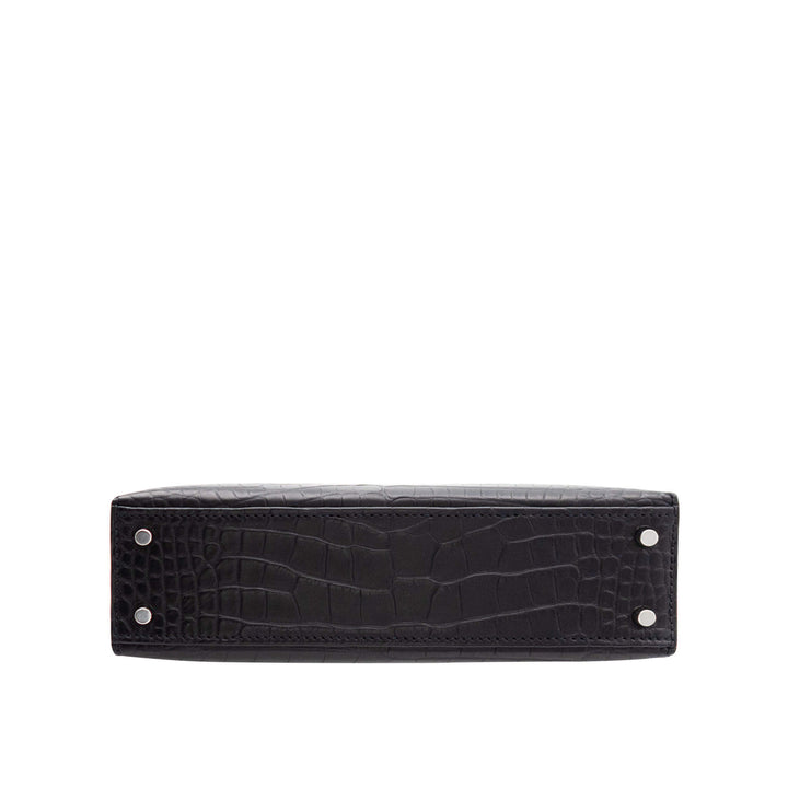 HERMÈS Mini Kelly Doll Black Alligator Mat PHW Stempel G