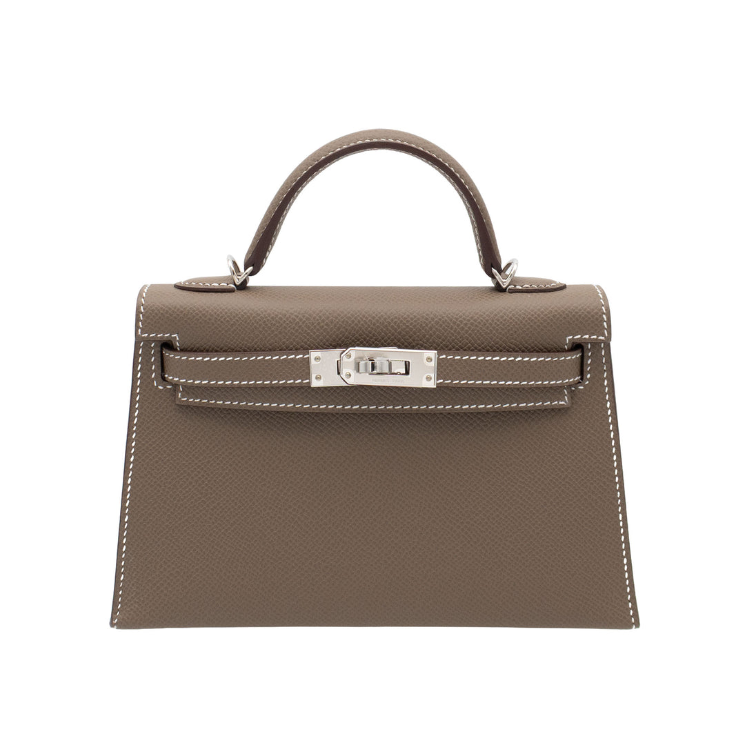HERMES エルメス ミニケリー ドゥ エトゥープ エプソン シルバー金具 G刻印 - GINZA CELIA