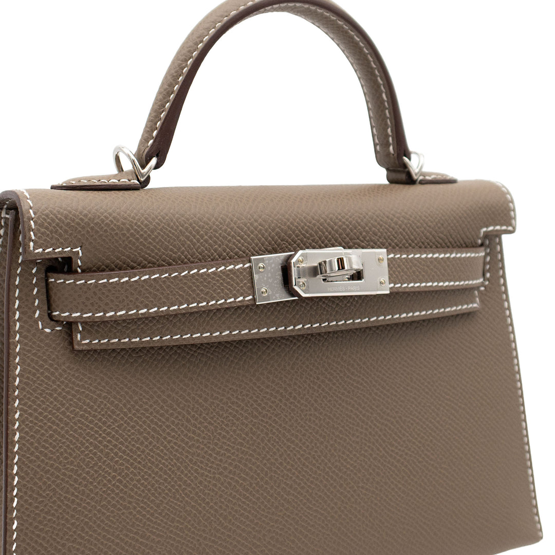 HERMES エルメス ミニケリー ドゥ エトゥープ エプソン シルバー金具 G刻印 - GINZA CELIA