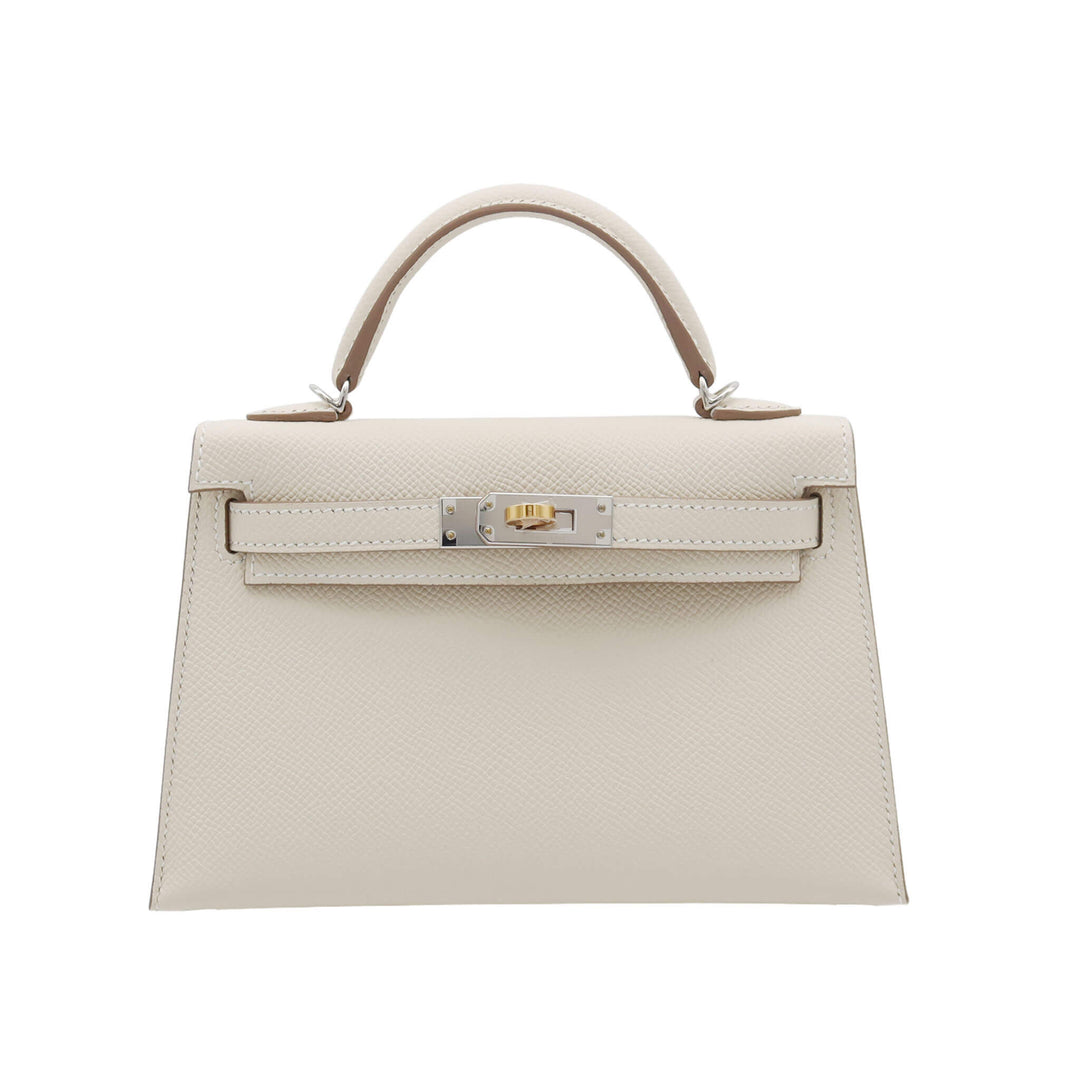 HERMÈS 愛馬仕 Mini Kelly 二代 奶昔白 Epsom皮 鴛鴦扣 W刻