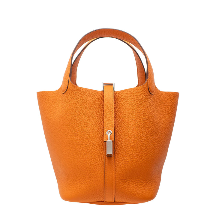 HERMÈS 愛馬仕 菜籃子18 愛馬仕橘 TC皮 銀釦 G刻