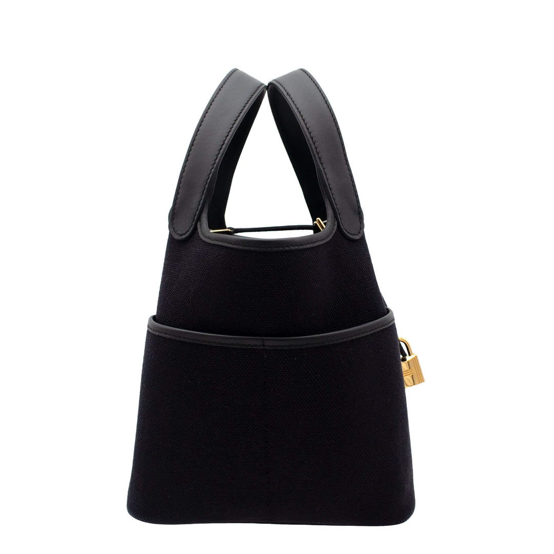 HERMES エルメス ピコタンロック18 カーゴ ブラック トワル/スイフト ゴールド金具 W刻印