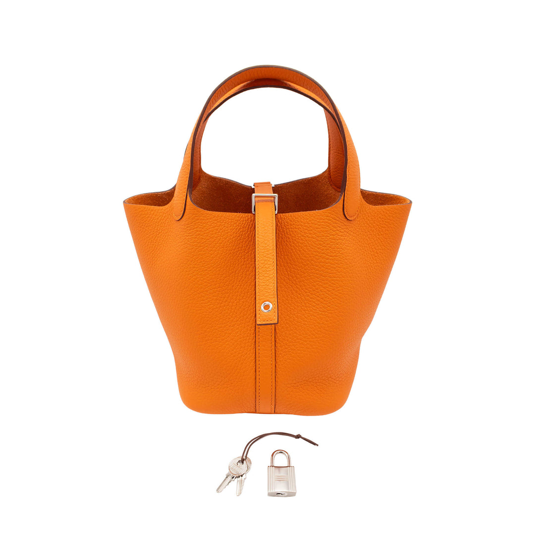HERMÈS 愛馬仕 菜籃子18 愛馬仕橘 TC皮 銀釦 G刻