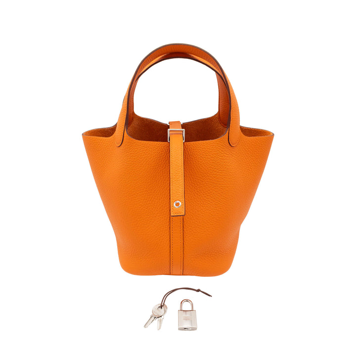 HERMÈS 愛馬仕 菜籃子18 愛馬仕橘 TC皮 銀釦 G刻