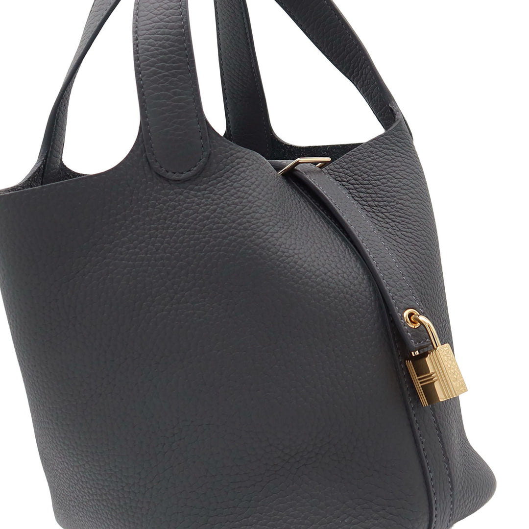 HERMÈS Picotin Lock18 Gris Mouette Clemence Champagne Gold Hardware Stamp W