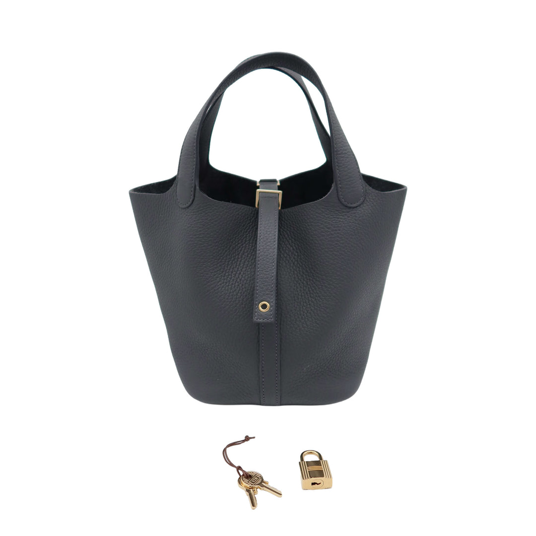 HERMÈS Picotin Lock18 Gris Mouette Clemence Champagne Gold Hardware Stamp W