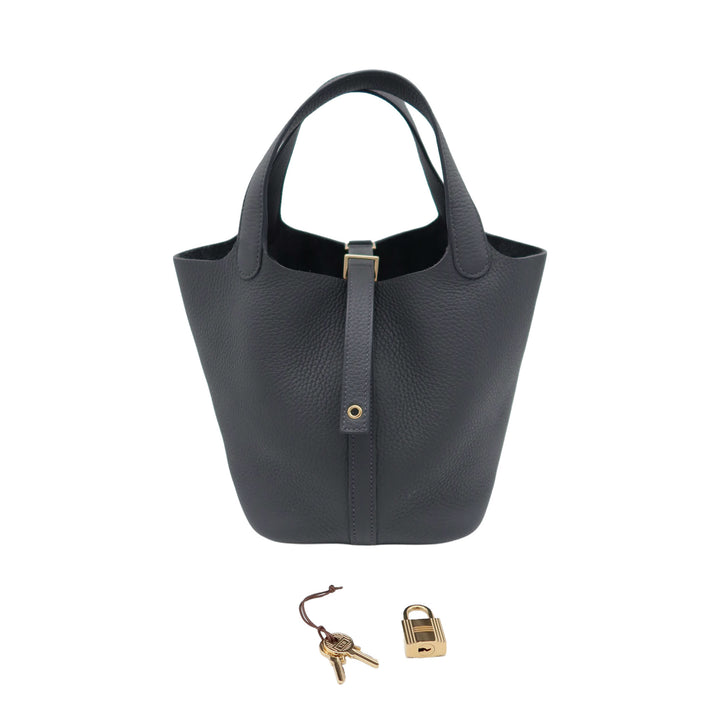 HERMÈS Picotin Lock18 Gris Mouette Clemence Champagne Gold Hardware Stamp W