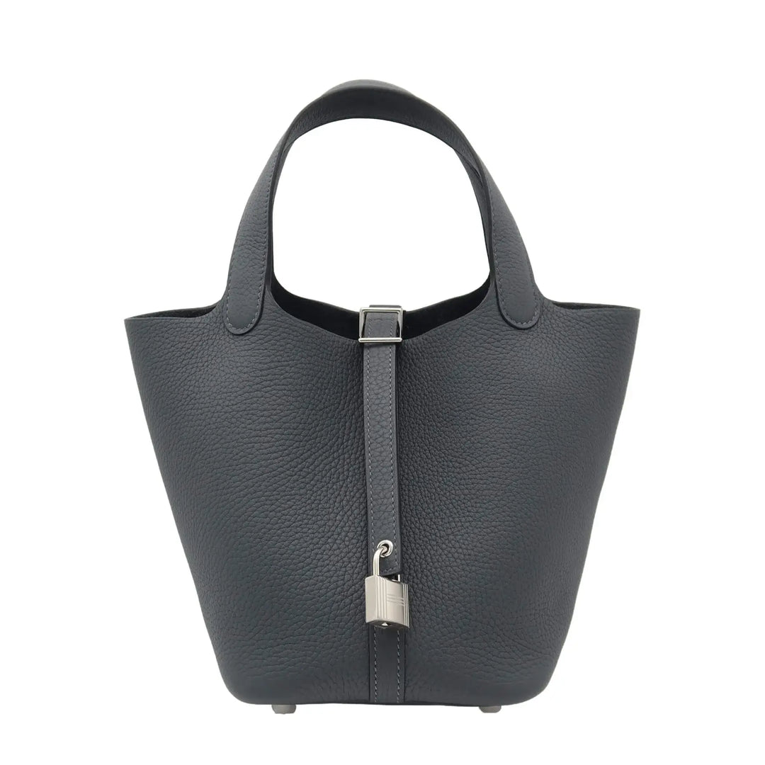 HERMÈS 愛馬仕 菜籃子18 霧霾灰 TC皮 銀釦 G刻