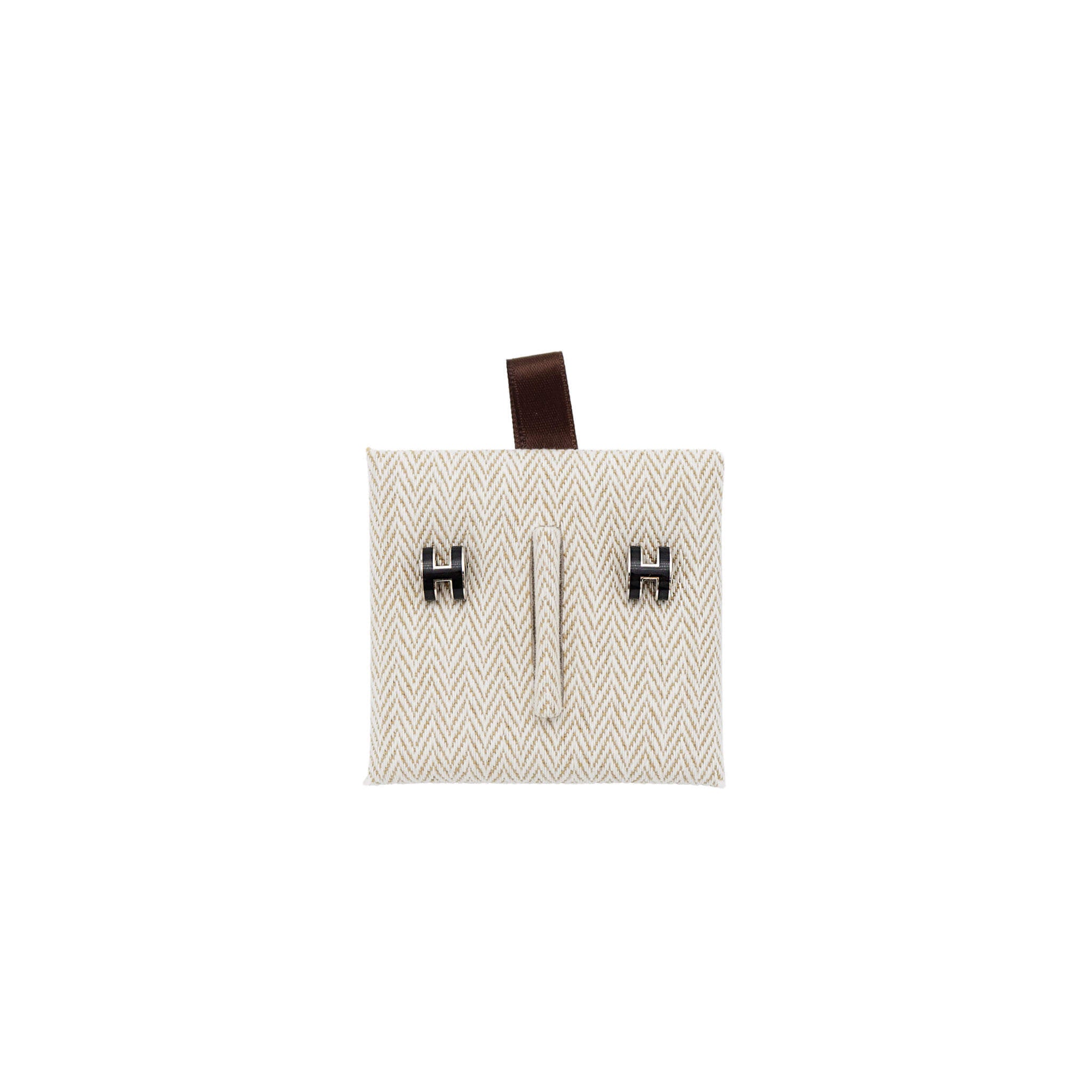 HERMES エルメス ピアス ミニ・ポップH ブラック シルバー金具