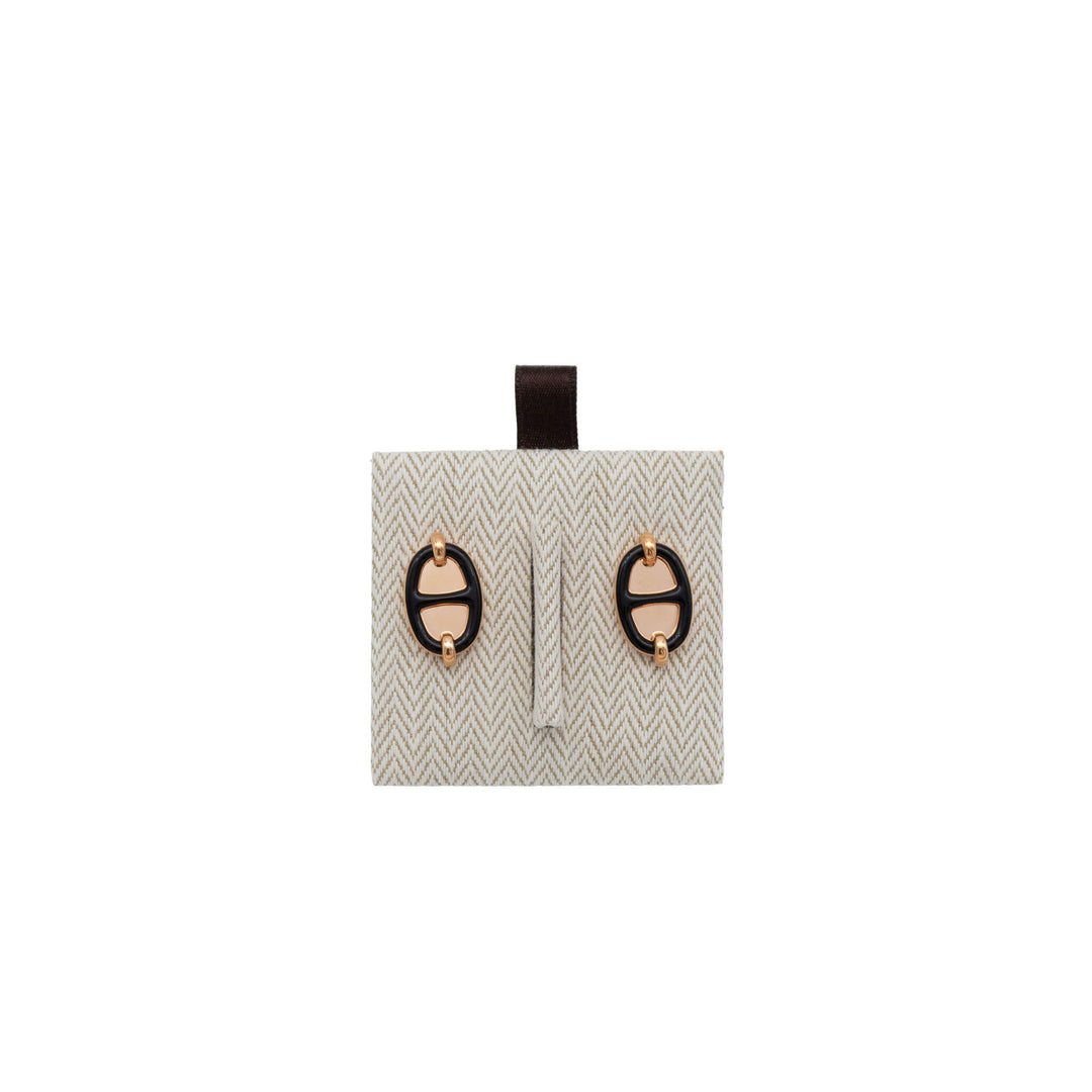 HERMÈS 愛馬仕 耳環 Mini Maillon 糖漬栗子色 玫瑰金扣