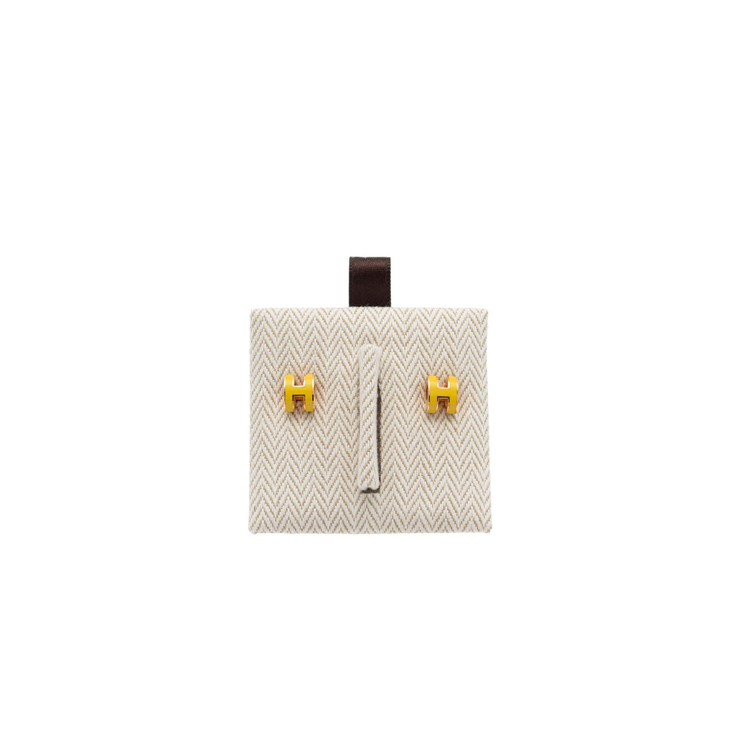 HERMES エルメス ピアス ミニ・ポップH ジョーヌミモザ ピンクゴールド金具