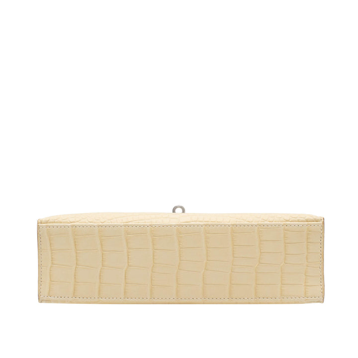HERMÈS Kelly Pochette Vanille Alligator Matte Palladium Hardware (PHW) Stamp K