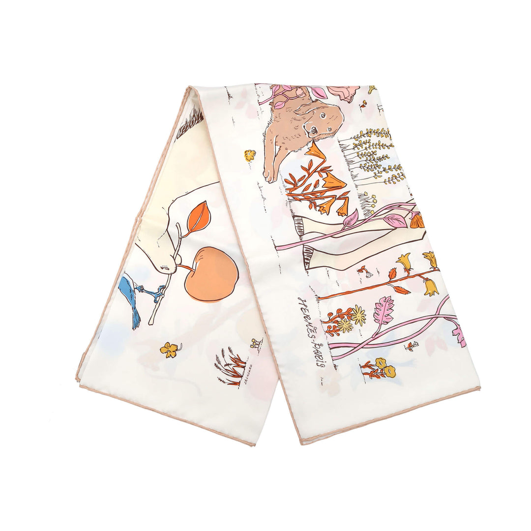 HERMES  エルメス  カレ 90  ル・ポミエ・セリエ  白  ブルーグラシエ  アプリコット - GINZA CELIA