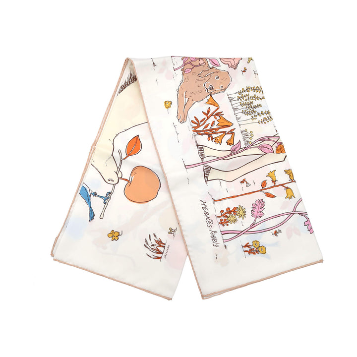 HERMÈS Carre 90 Le Pommier Sellier Blanc Bleu Glacier Abricot - GINZA CELIA
