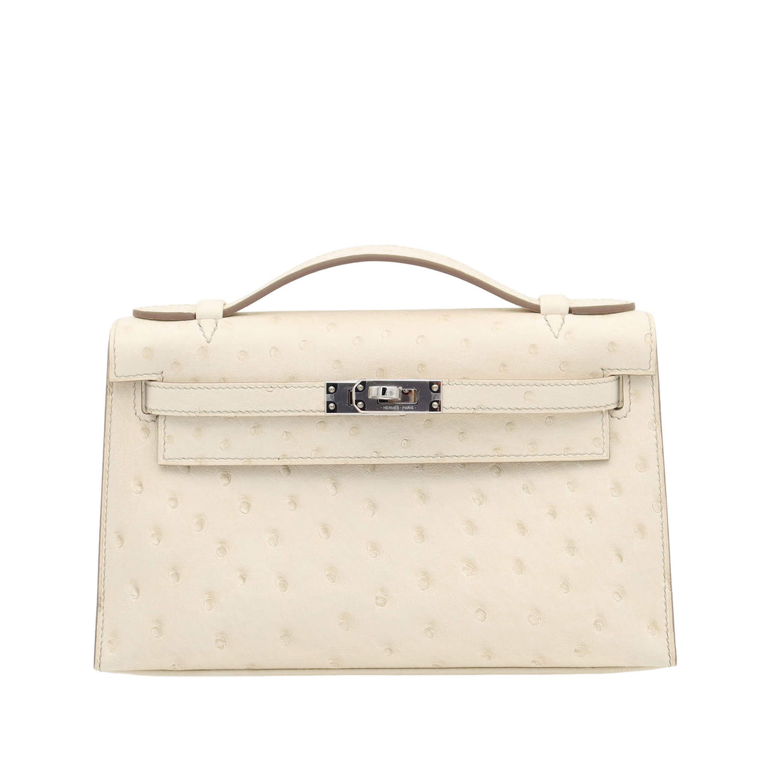 HERMES エルメス　ポシェットケリー　べトン　オーストリッチ　シルバー金具　W刻印 - GINZA CELIA
