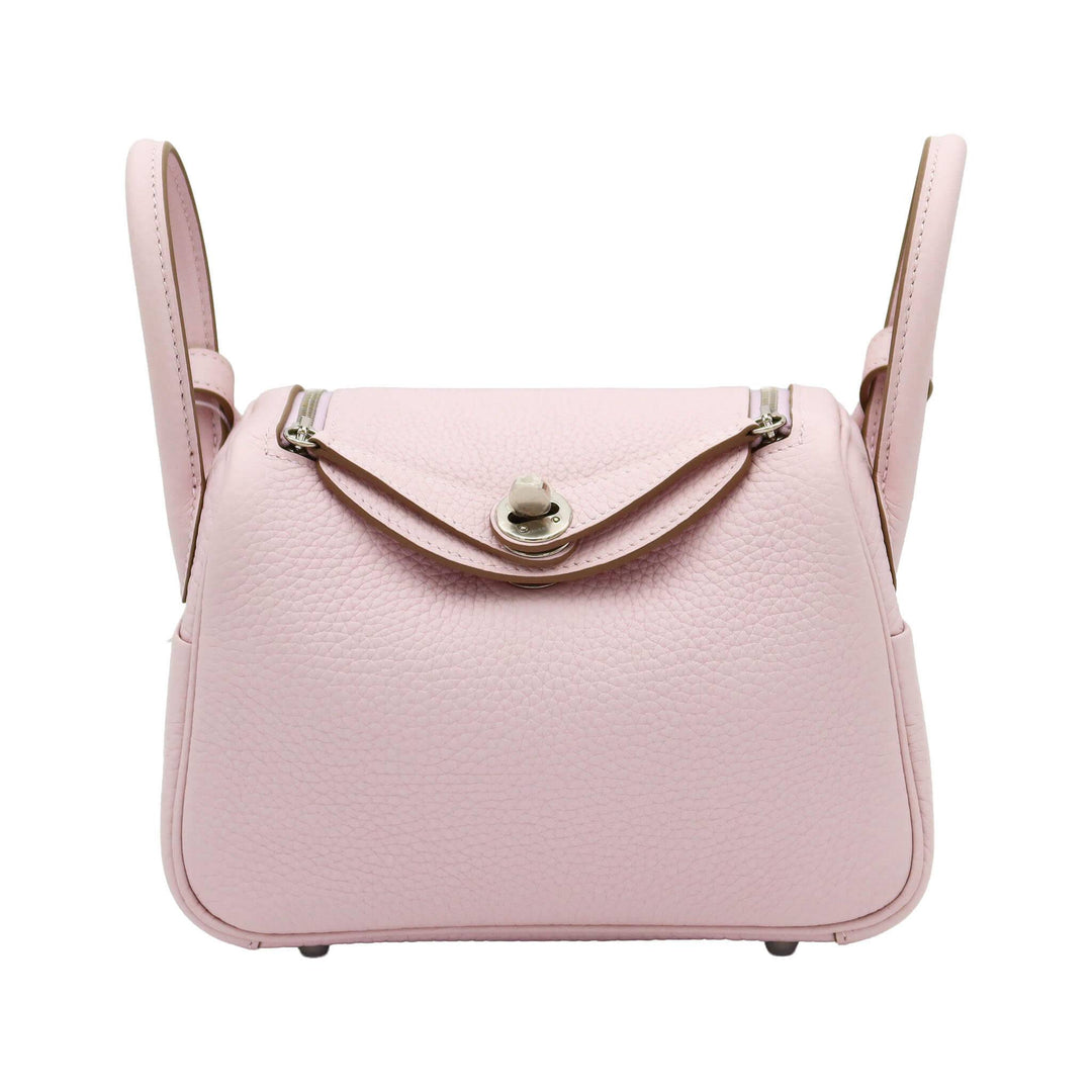 HERMÈS Lindy Mini  Mauve Pale Pale/Gri-Père Taurillion Clemence  Palladium  Hardware  W Stamp - GINZA CELIA