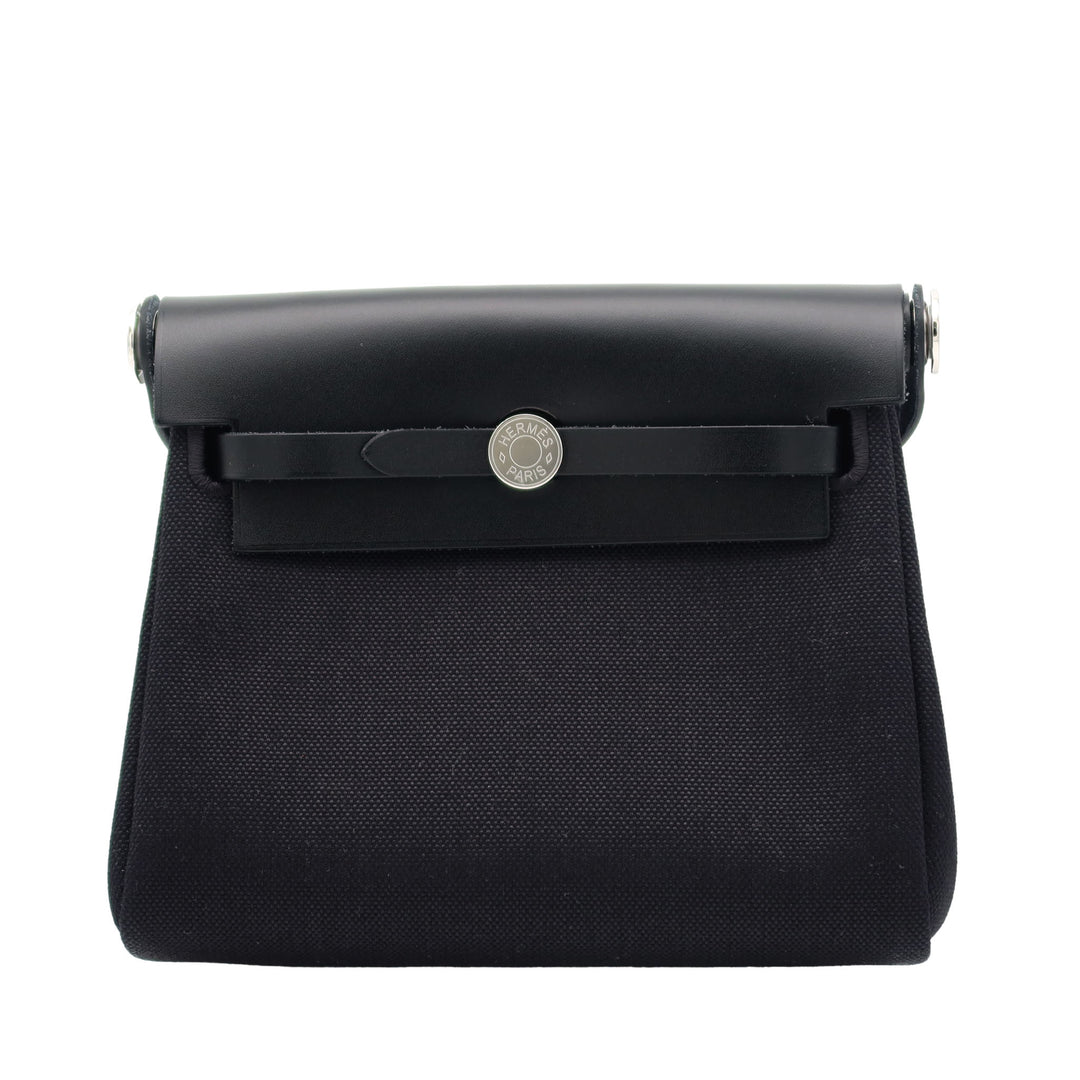 HERMES Herbag Zip Mini Black Toile H Vache Hunter Palladium  Hardware K Stamp - GINZA CELIA