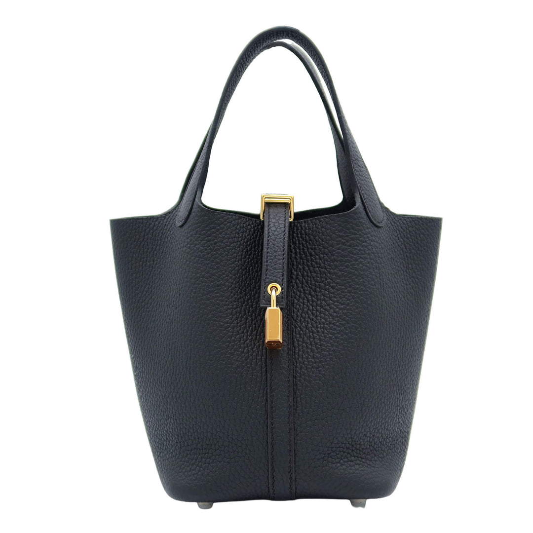 HERMES Picotin 18 Black Taurillon CraieGold HardwareStamp - GINZA CELIA