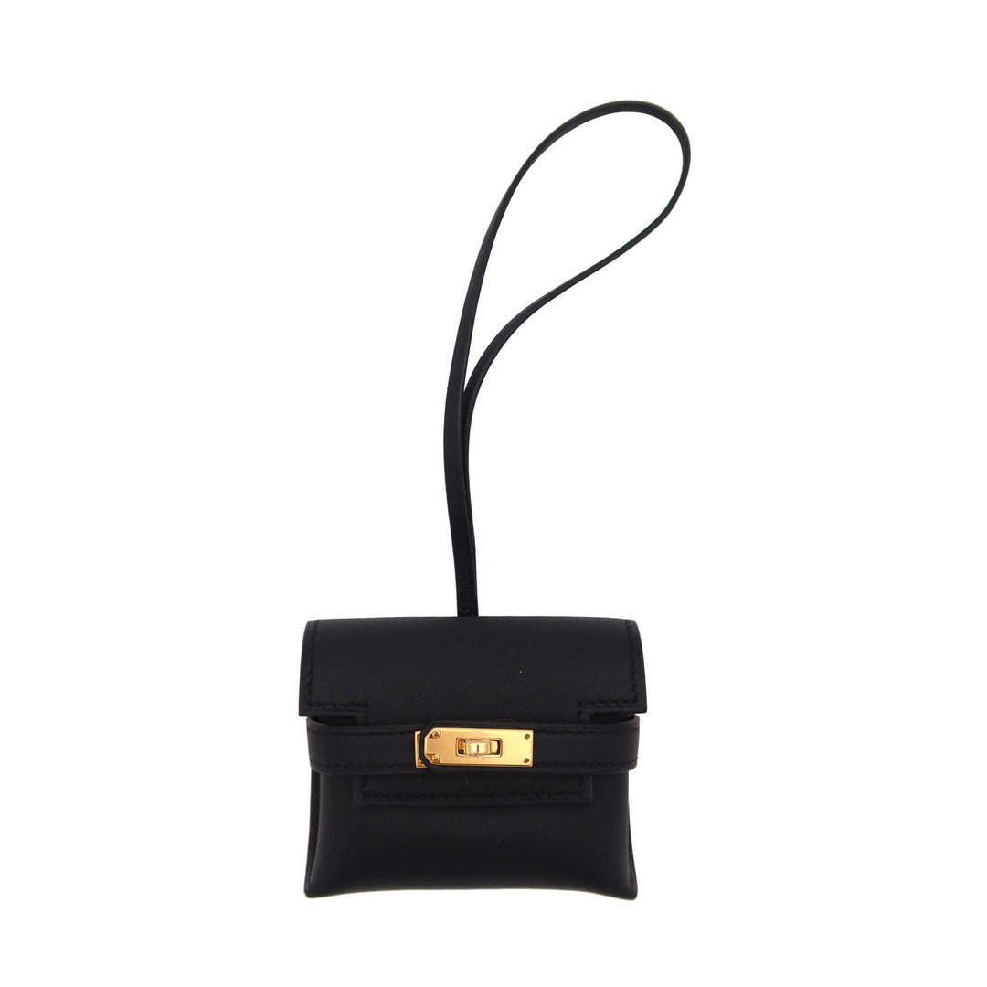 HERMES Kelly Festival Charm Black Swift Leather with Gold HardwareStamp - GINZA CELIA