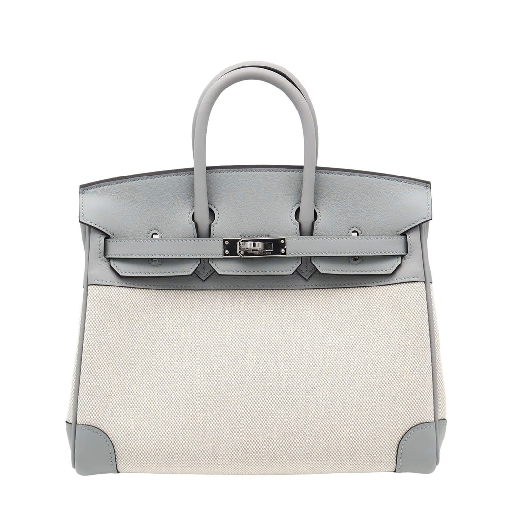 HERMES Birkin 25  Blue Glacier  Twill Swift Palladium  Hardware K Stamp - GINZA CELIA