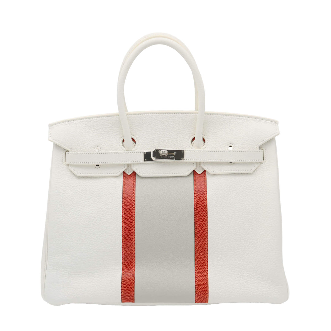 HERMES Birkin 35  Club  White Sanguine Pearl Gray Craie Lizard Palladium  Hardware □O Hardware - GINZA CELIA