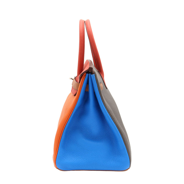 HERMES Birkin 35  Orange Sanguine  Blue Lune  Blue Idra  Etan Taurillon Clemence  Palladium  Hardware □P Stamp - GINZA CELIA