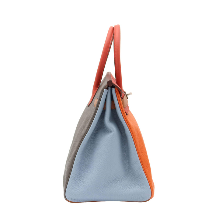 HERMES Birkin 35  Orange Sanguine  Blue Lune  Blue Idra  Etan Taurillon Clemence  Palladium  Hardware □P Stamp - GINZA CELIA