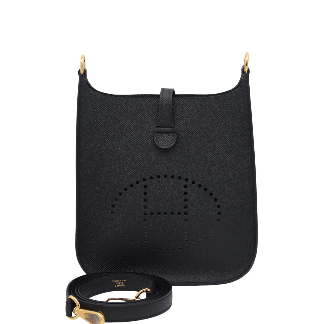 HERMES Evelyne TPM SellierBlack Epsom Gold HardwareStamp - GINZA CELIA