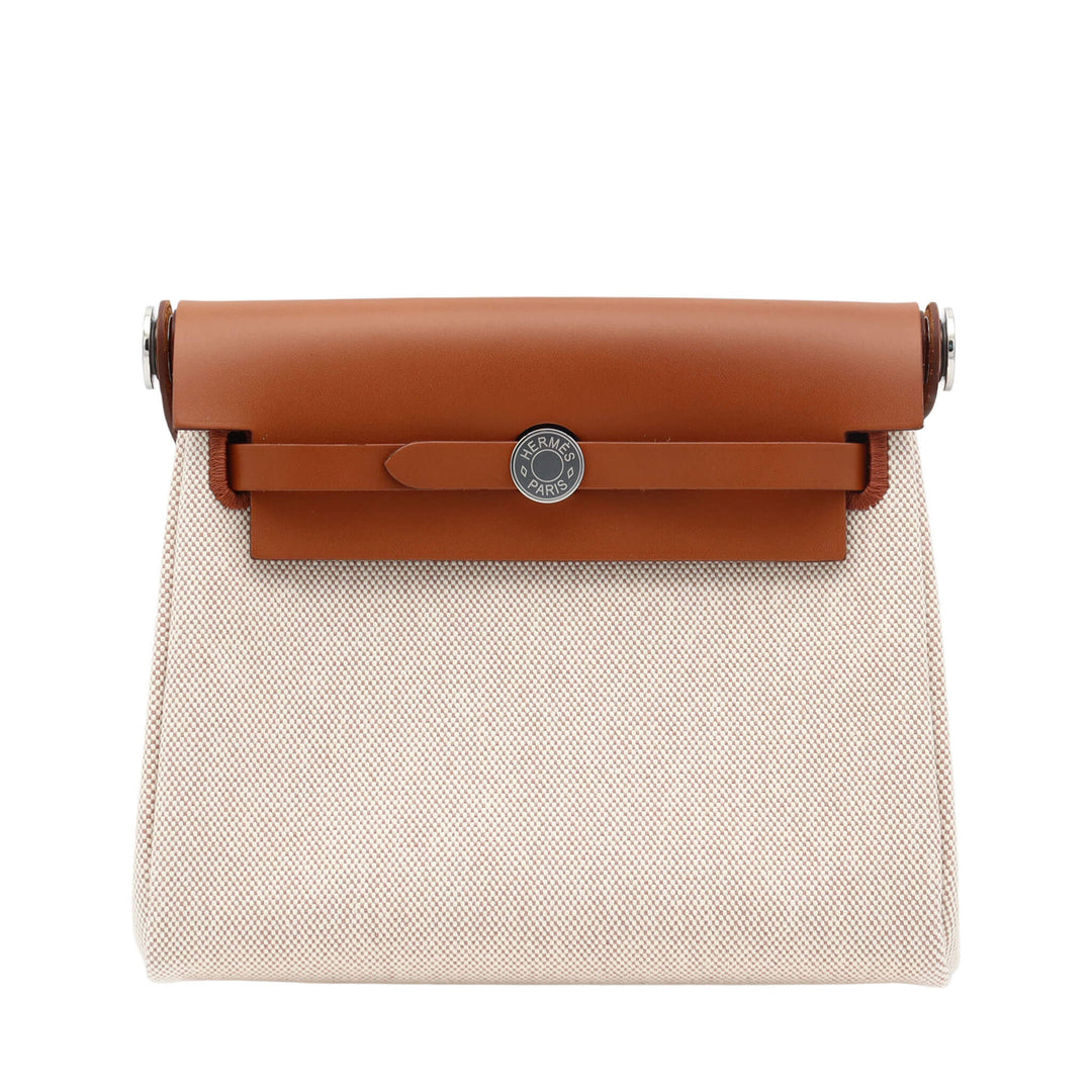 HERMES Herbag Zip Mini Natural Vache Hunter Twill Palladium  Hardware K Stamp - GINZA CELIA