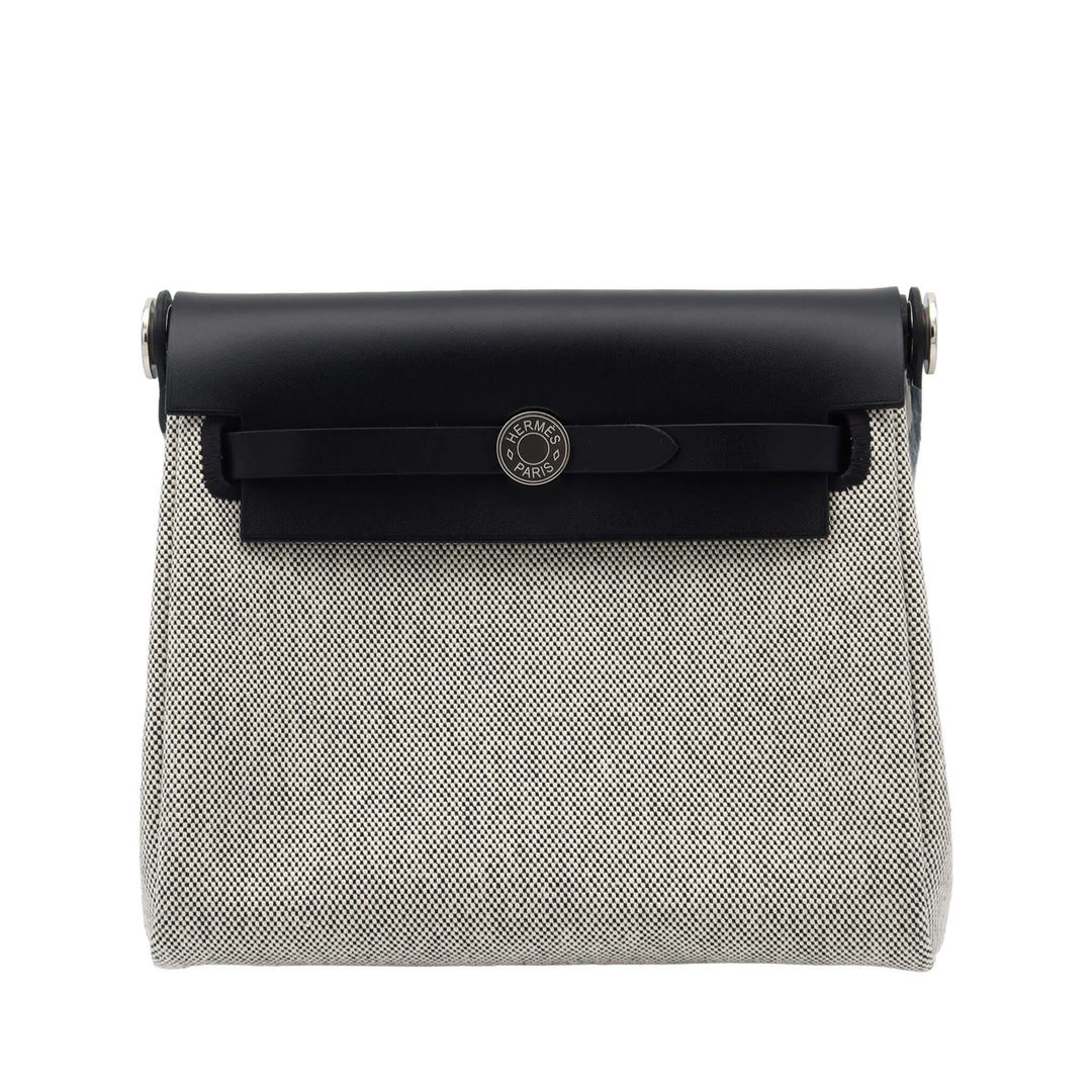 HERMES Hermès Herbag Zip Mini Black Twill Military Vache Hunter Palladium  Hardware K Stamp