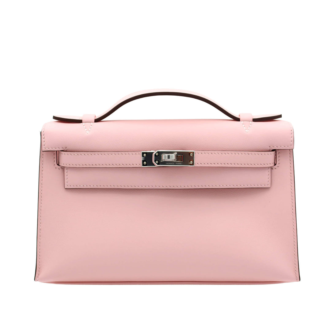 HERMES Pochette Kelly Rose Sakura Swift Palladium  Hardware K Stamp - GINZA CELIA