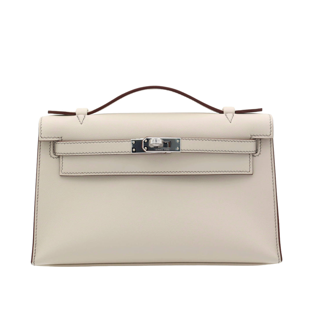 HERMES Pochette Kelly SPO Beton Gold Swift Palladium  Hardware K Stamp - GINZA CELIA