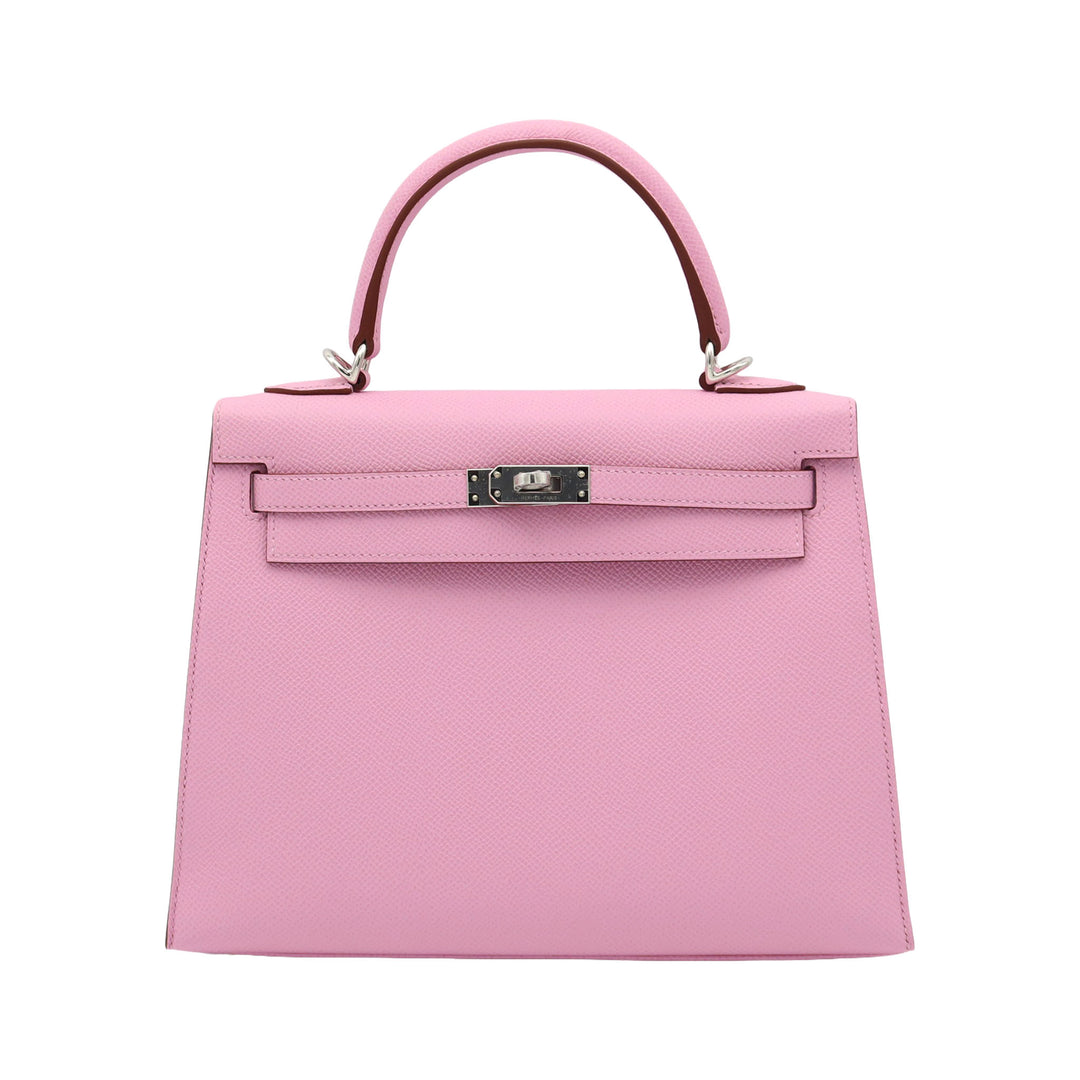 HERMES  Kelly 25 Sellier Mauve Sylvestre Epsom Palladium  Hardware K Stamp - GINZA CELIA