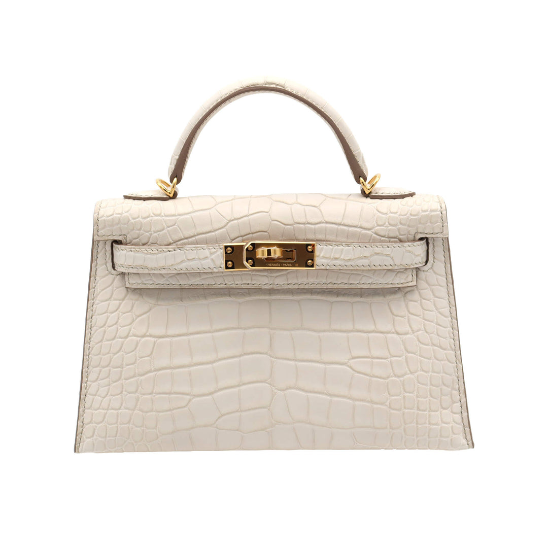 HERMES Mini II Beton  Alligator Matt Gold Hardware K Stamp - GINZA CELIA